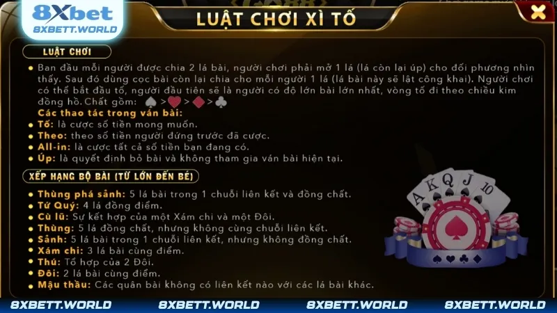 Luật chơi cơ bản trong một ván Xì Tố